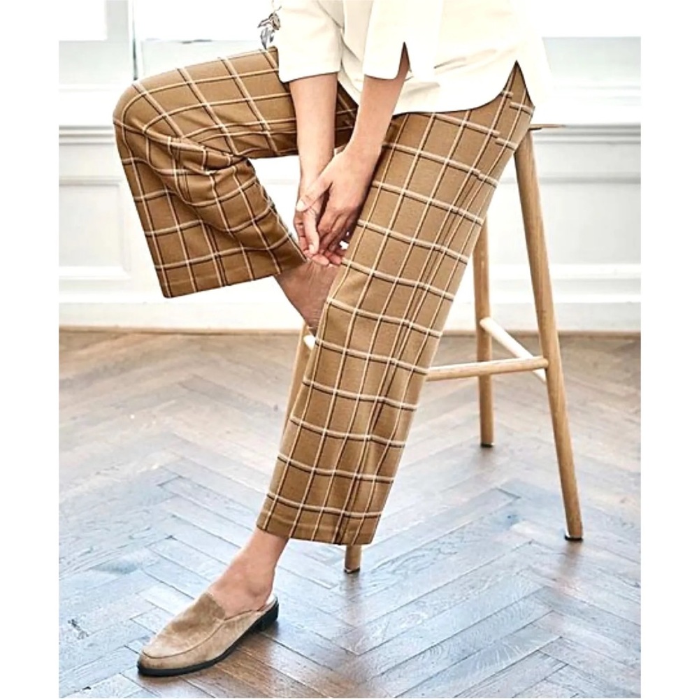 J. Jill Ponte Knit Full Leg Cropped Camel Plaid  Pants Size Large Petite